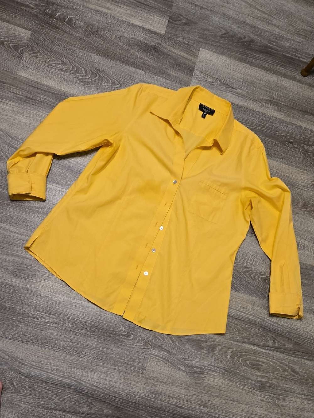 Foxcroft Yellow Button Front No Iron Fitted Fit Shirt Sz 16